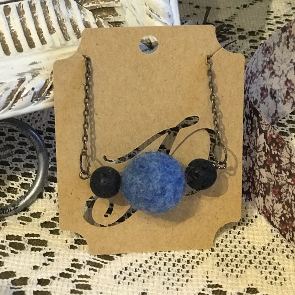 Felted wool Pom Pom “ball” earrings and necklace.